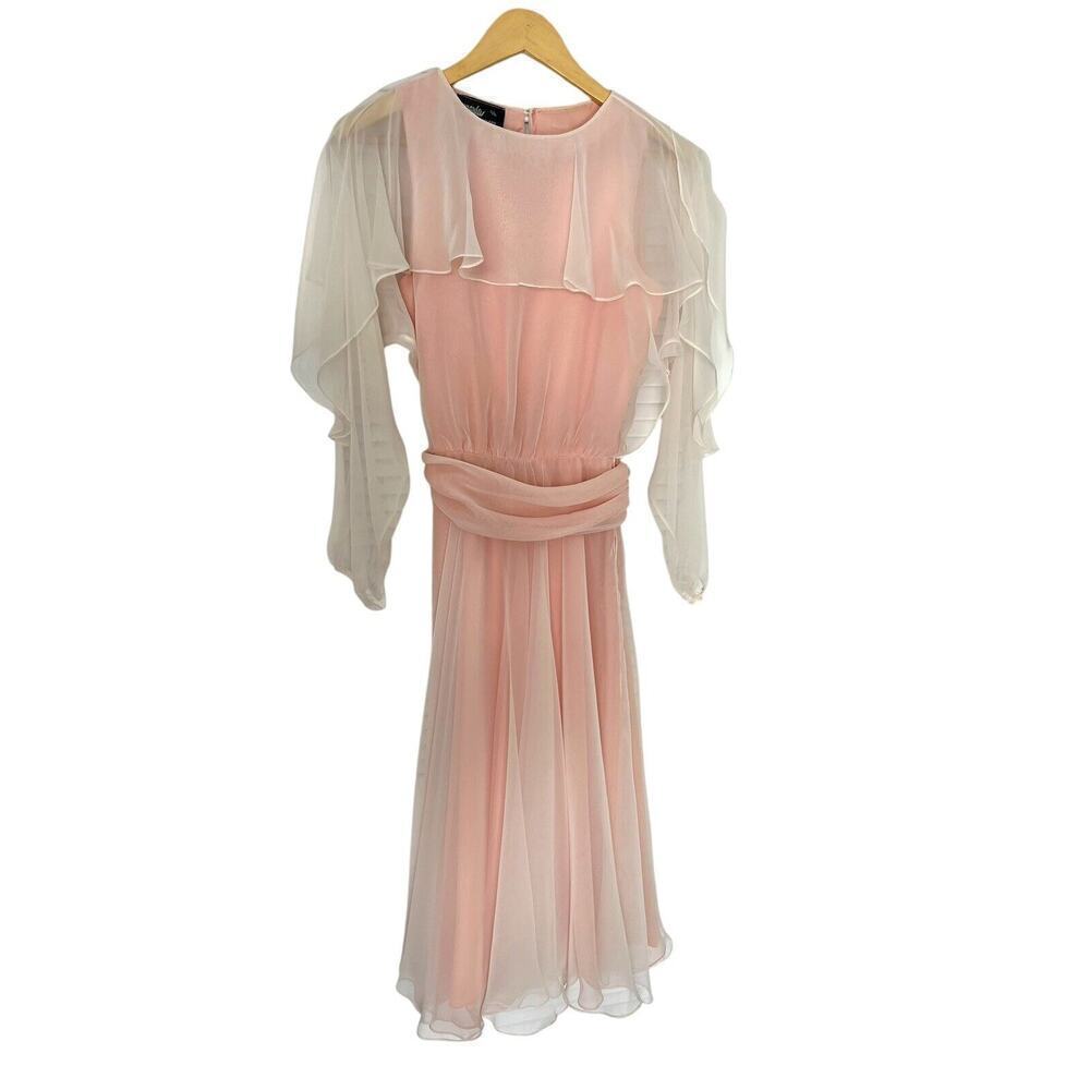 Vintage Ursula Of Switzerland Pink Prairie Dress Flowy Boho Cottagecore Size 6 - Picture 3 of 10